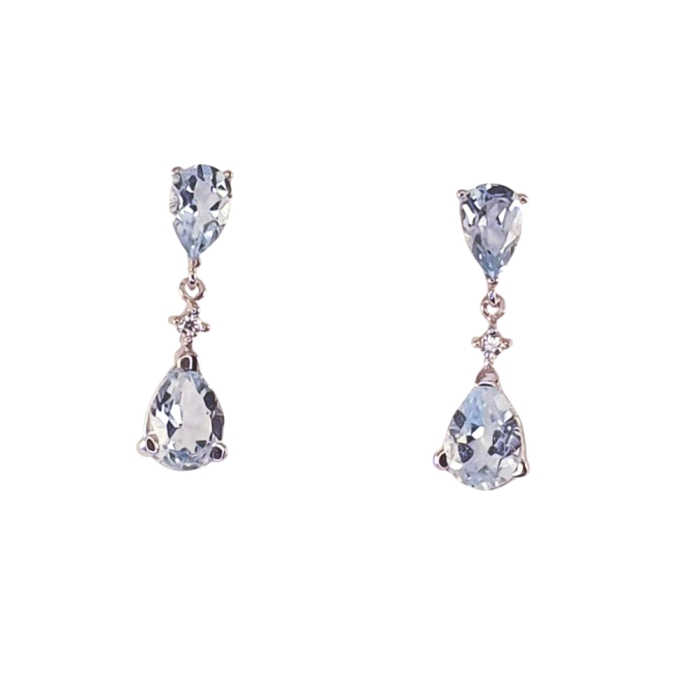 Pendientes oro 18 kt aguamarina 0.03 ct diamantes Pendientes oro 18 kt aguamarina 0.03 ct diamantes