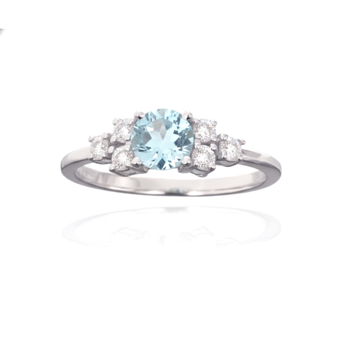 Anillo oro 18 kt aguamarina 0.24 ct diamantes