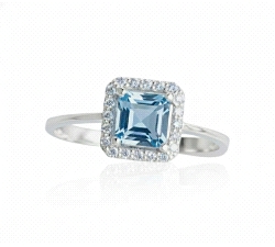 ANILLO ORO 18 KT  AGUAMARINA  0.10 CT DIAM