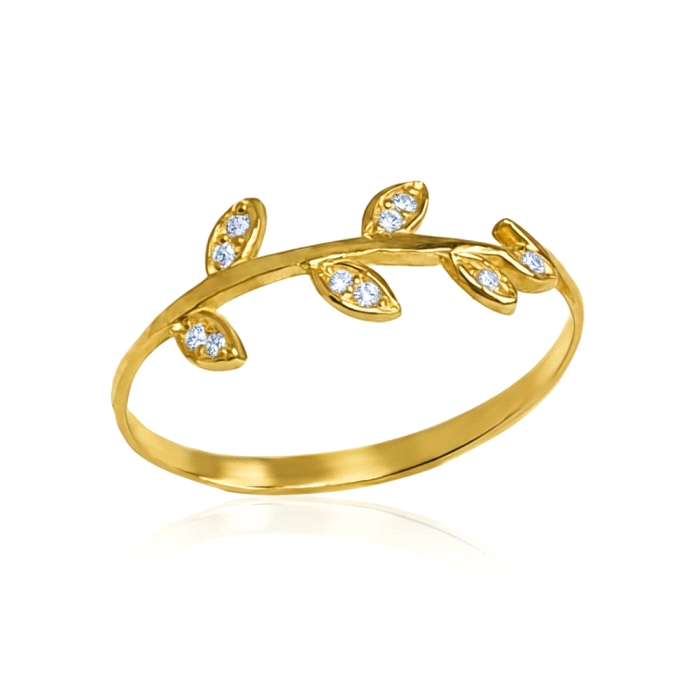 Anillo hojas  oro 18 kt circonitas
