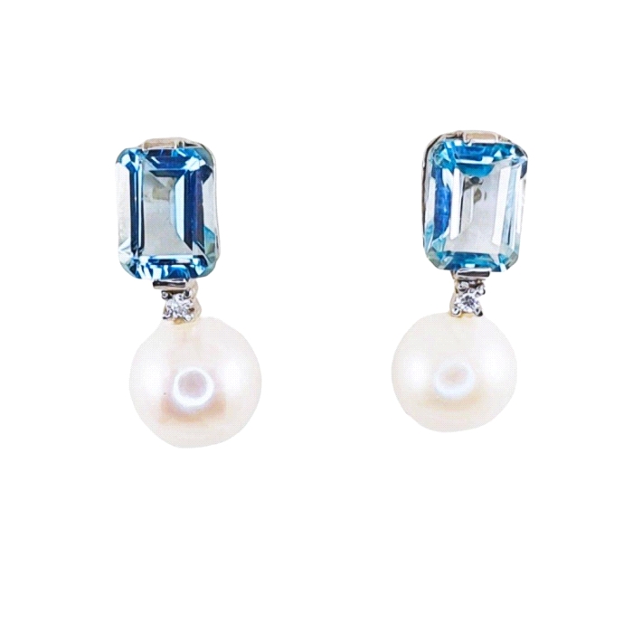 Pendientes oro 18 kt circonitas topacio azul