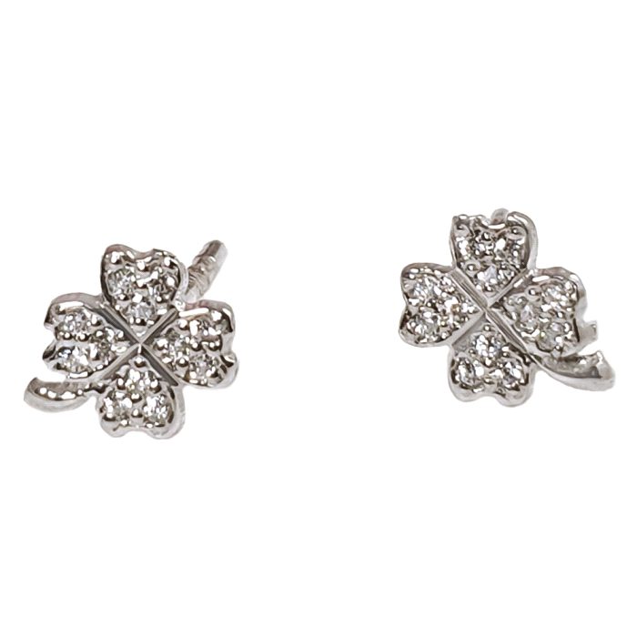 Pendientes mini trebol oro 18 kt diamantes 0.10 ct