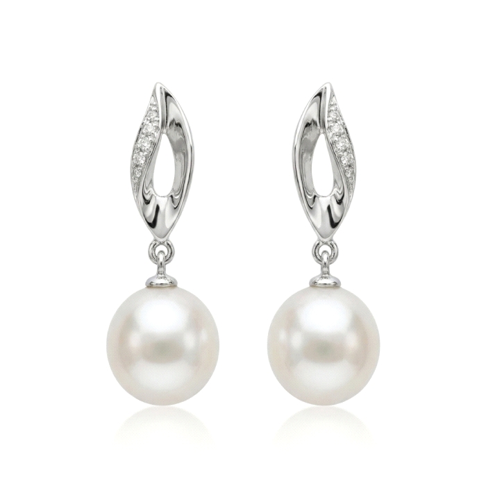 Pendientes oro 18 kt perla 0.02 ct diamantes