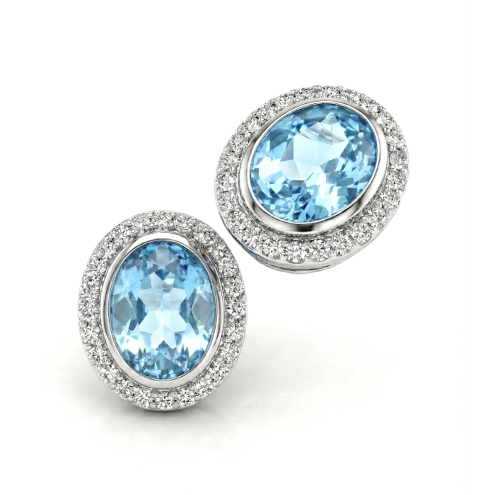 Pendientes oro 18 kt circonitas topacio azul