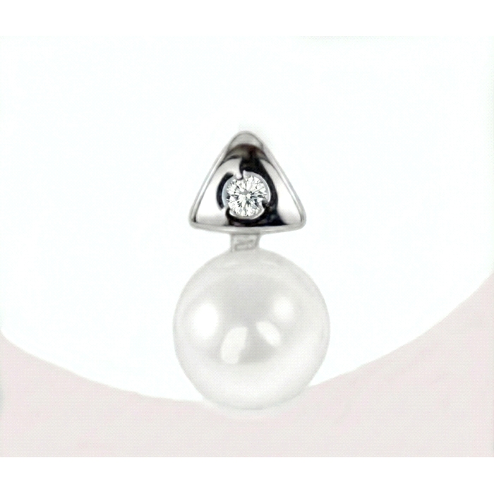Pendientes triandulo  oro 18 kt diamantes perla