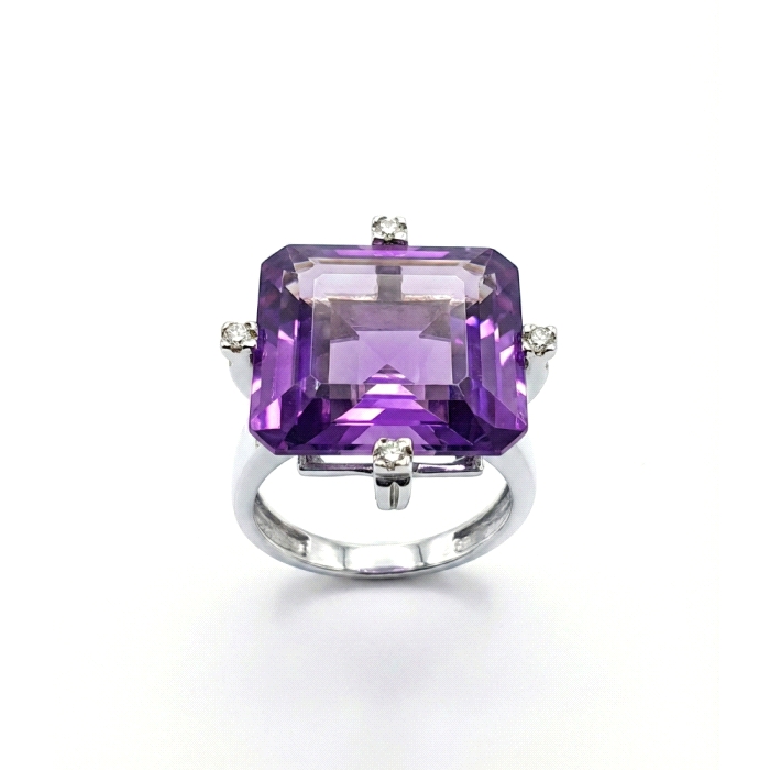 Anillo oro 18 kt amatista 0.06 ct diamantes