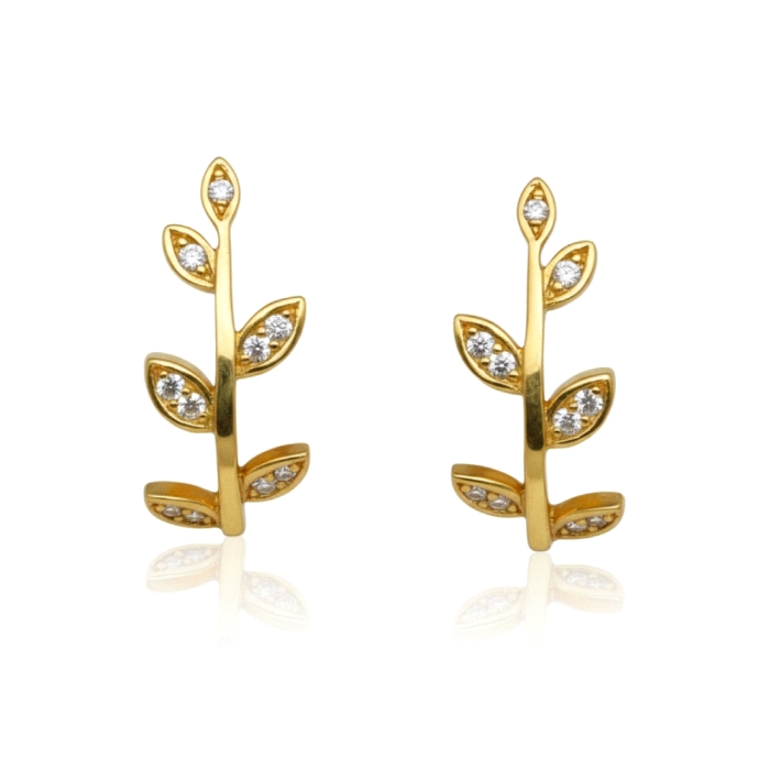 Pendientes hojas oro 18 kt 0.10 ct diamantes