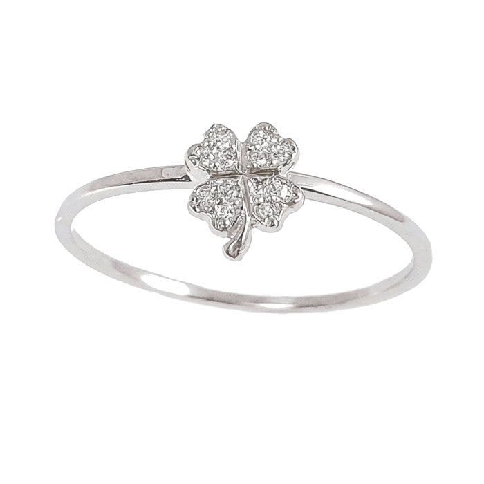Anillo mini trebol oro 18 kt diamantes 0.05 ct