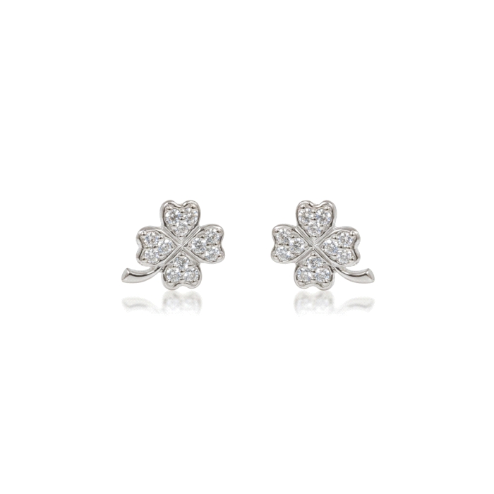 Pendientes mini trebol oro 18 kt diamantes 0.10 ct
