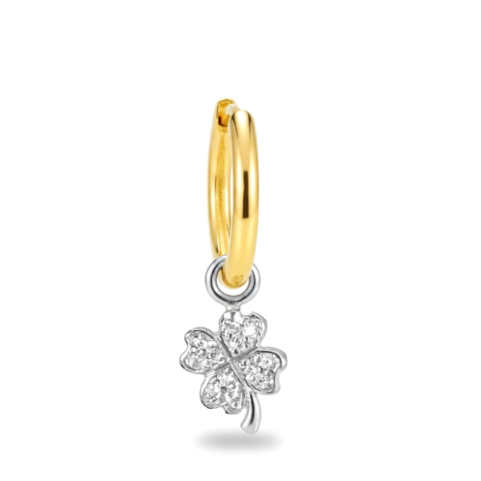 Aro con  mini trebol oro 18 kt diamantes 0.10 ct