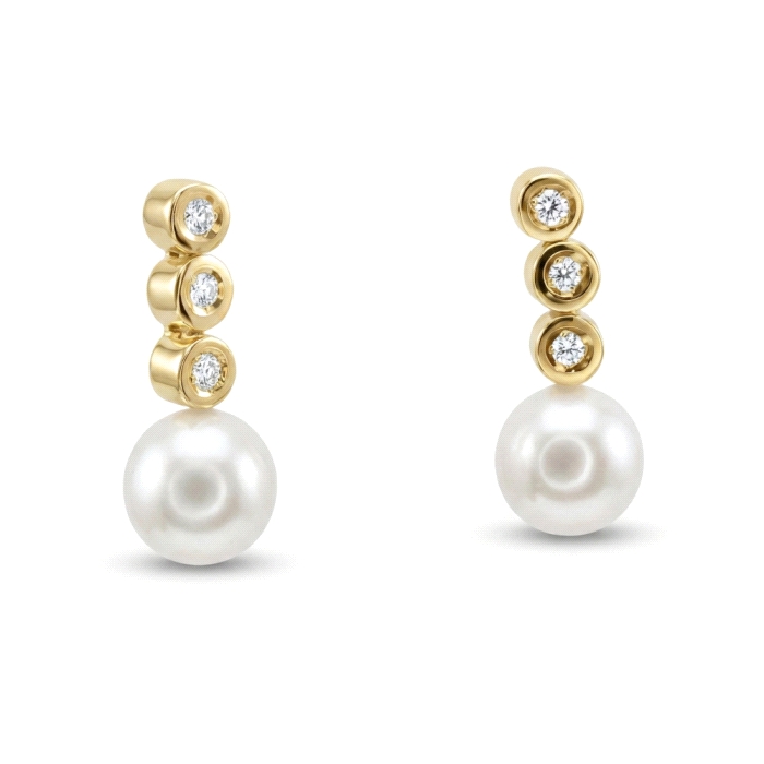 Pendientes oro 18 kt diamantes perla
