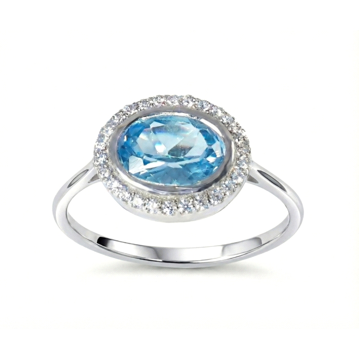 Anillo oro 18 kt topacio azul diamantes