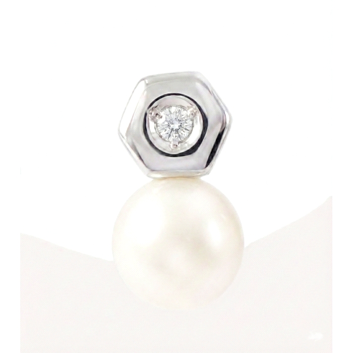 Pendientes niña oro 18 kt diamante perla