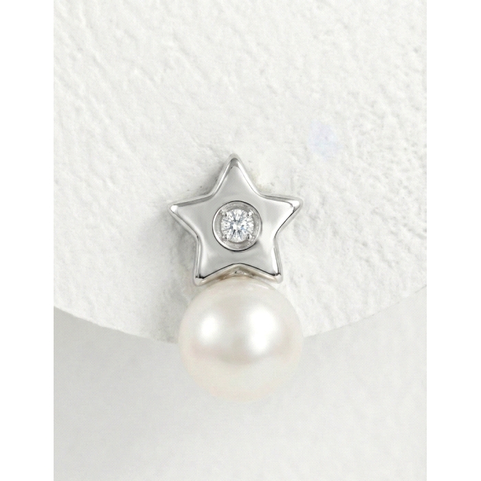 Pendientes niña oro 18 kt diamantes perla