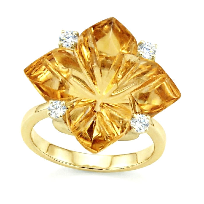 Anillo oro 18 kt citrino diamantes