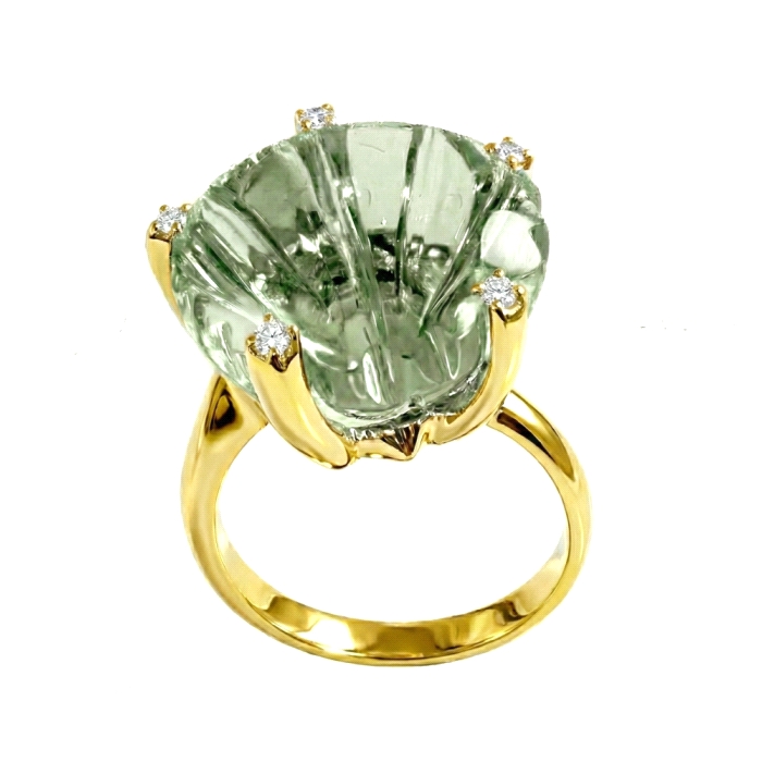 Anillo oro 18 kt amatista verde diamantes