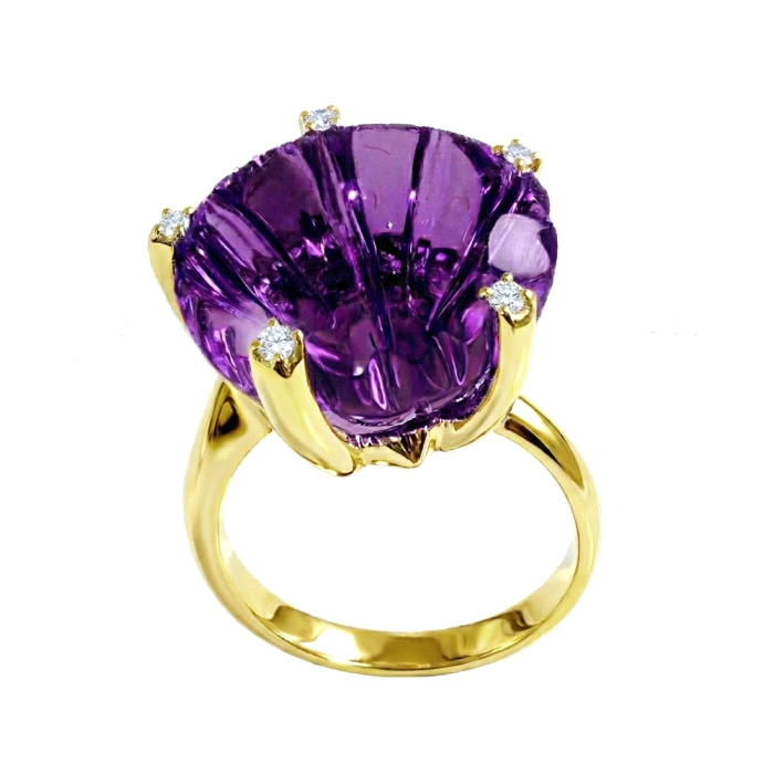 Anillo oro 18 kt amatista diamantes