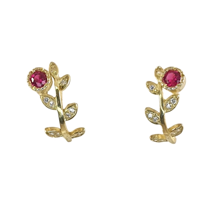 Pendientes hojas oro 18 kt circonitas