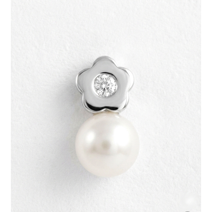 Pendientes niña oro 18 kt diamantes perla