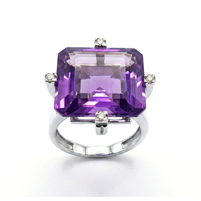 Anillo oro 18 kt amatista 0.06 ct diamantes