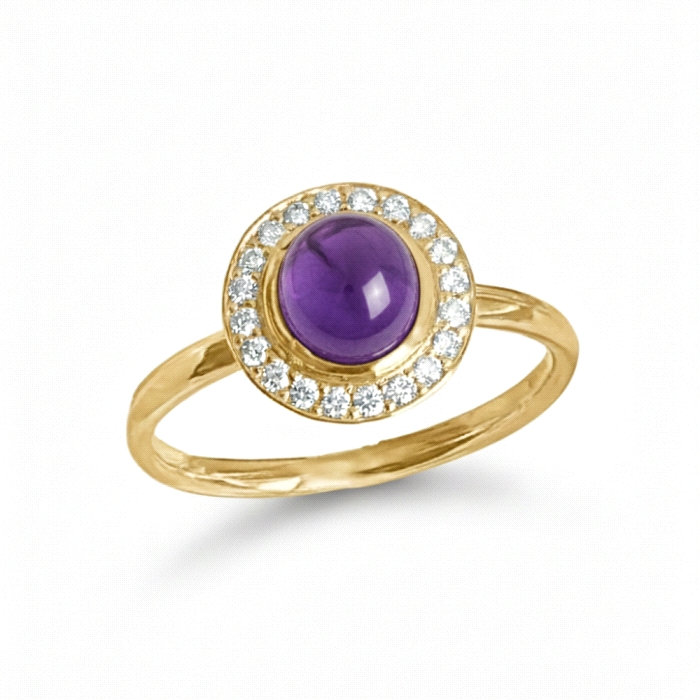 Anillo oro 18 kt amatista 0.18 ct diamantes