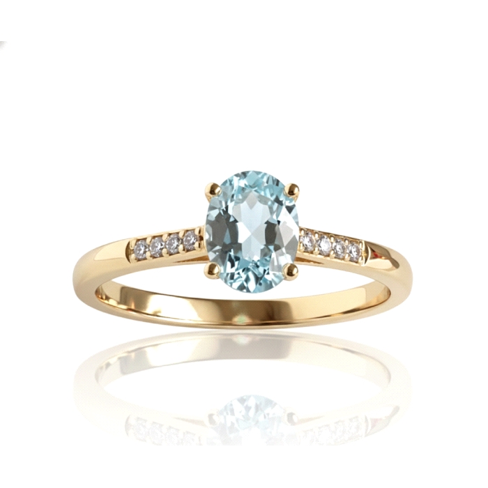 Anillo oro 18 kt aguamarina 0.07 ct diamantes