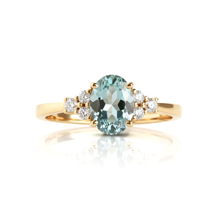 Anillo oro 18kt aguamarina 0.18 ct diamantes