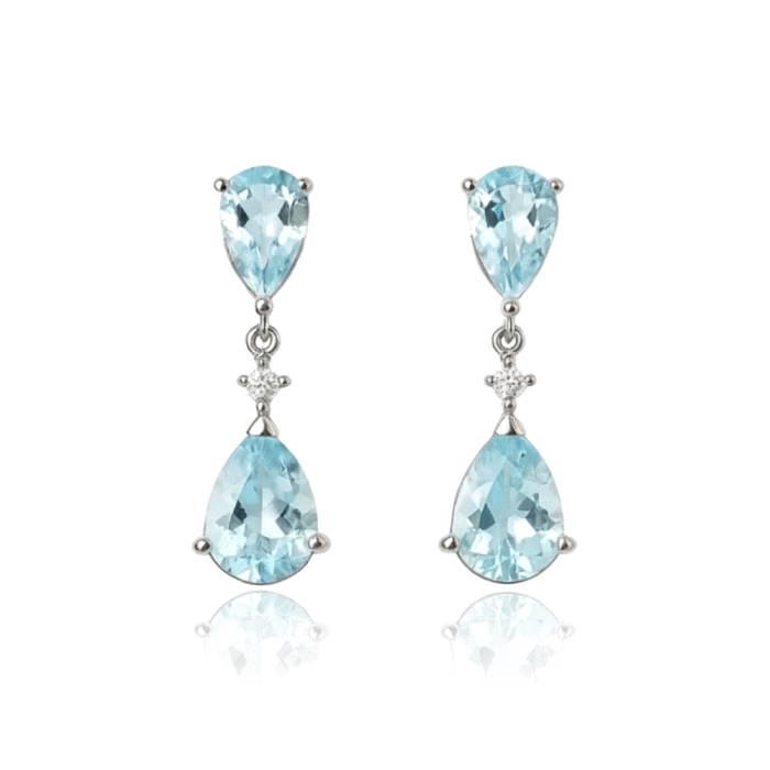 Pendientes oro 18 kt aguamarina 0.03 ct diamantes