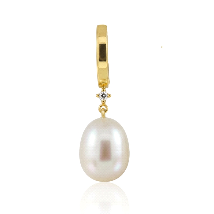 Pendientes oro 18 kt perla 0.07 ct diamantes