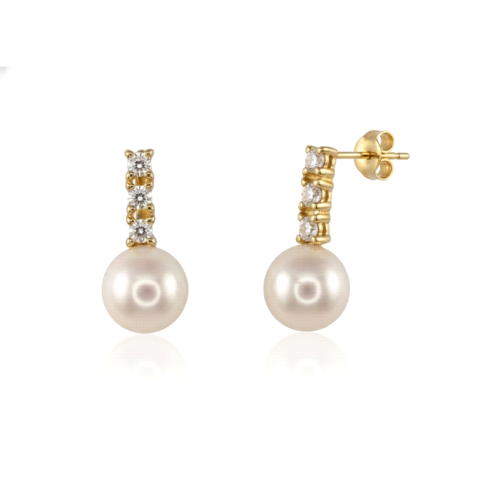 Pendientes oro 18 kt perla cultivada 0.09 ct diamantes
