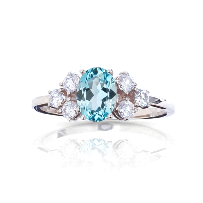 Anillo oro 18 kt aguamarina 0.33 ct diamantes