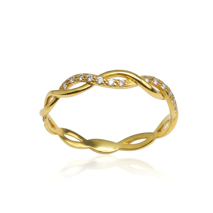 Anillo trenza oro 18 kt 0.07 ct diamantes