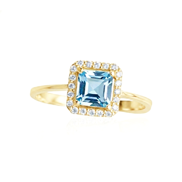 Anillo oro 18kt aguamarina 0.10 ct diamantes