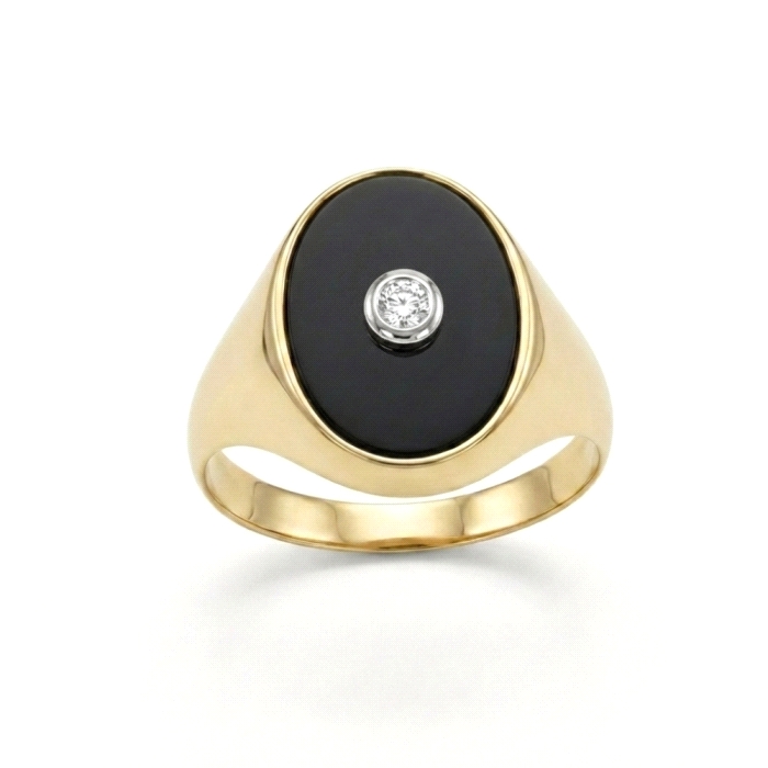 Anillo oro 18 kt onix oval diamante