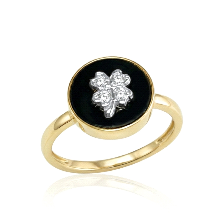 Anillo trebol oro 18 kt 0.06 ct diamantes