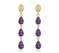 Pendientes pera amatista oro 18 kt  0.05 ct diamantes