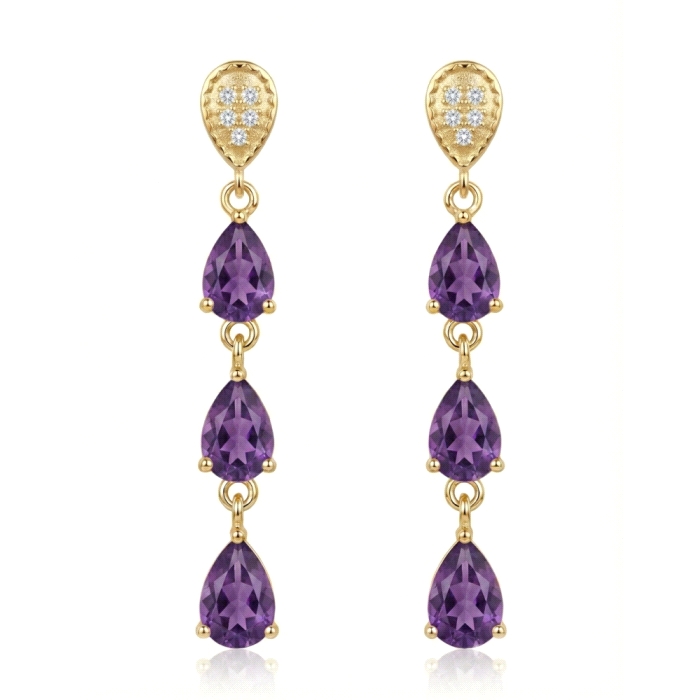 Pendientes pera amatista oro 18 kt  0.05 ct diamantes