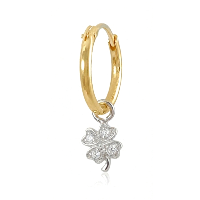 Aro con  mini trebol oro 18 kt diamantes  0.04 ct