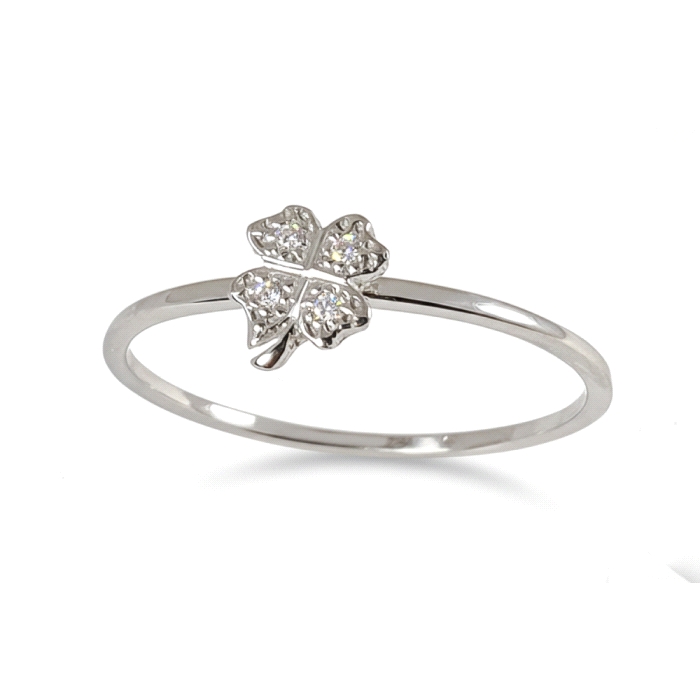 Anillo mini trebol oro 18 kt diamantes 0.02 ct