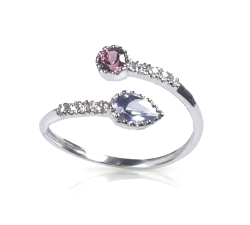 Anillo oro 18 kt diamante 0.08 ct topacio rodolita